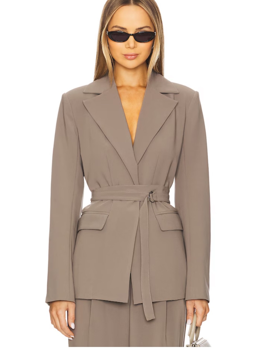 Taupe Blazer with Self-Tie Belt